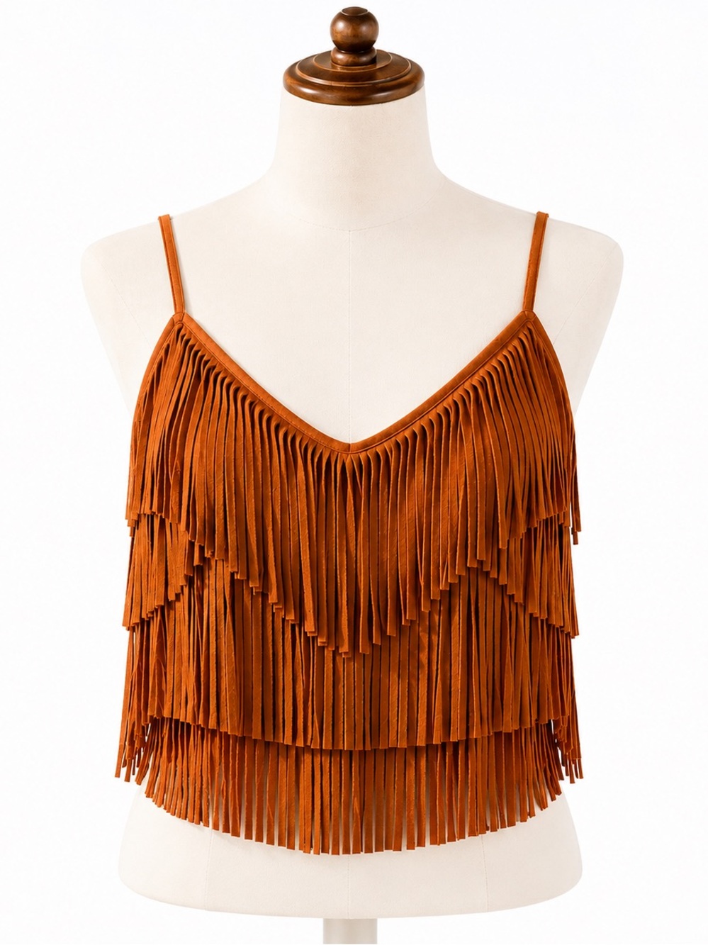 SHEIN Rust Fringe Layered Suede Cami